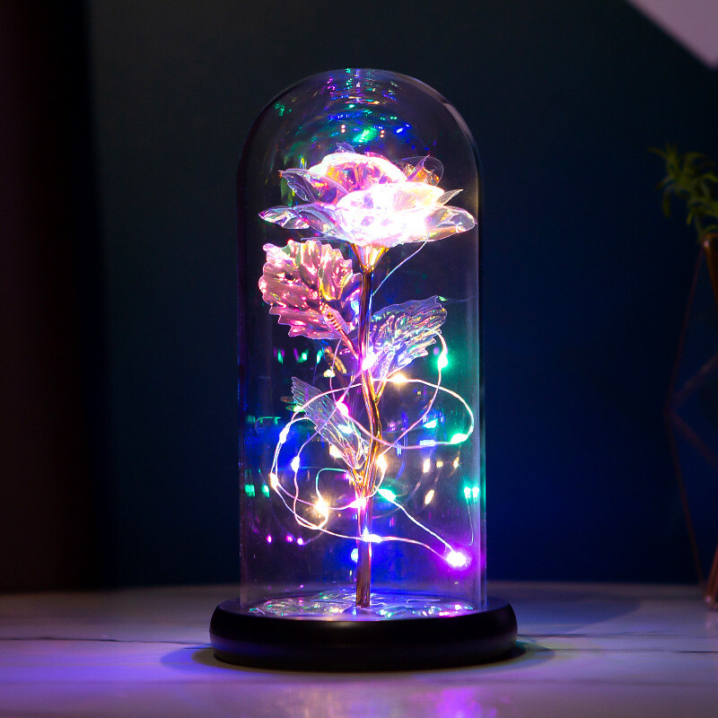 Crystal LED Rose Flower in glass dome Romantic Gift Love for mom girl Birthday