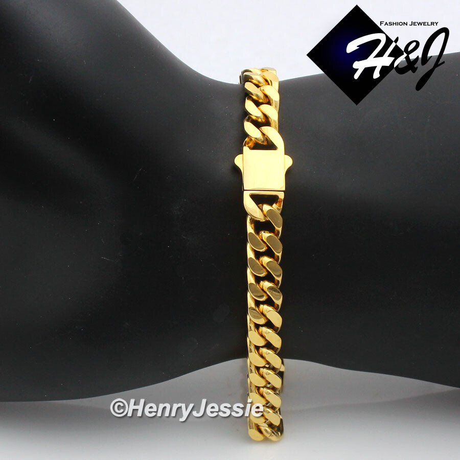 7.5″-11″MEN Stainless Steel 7/10/12mm Gold Plated Miami Cuban Curb Bracelet*G166