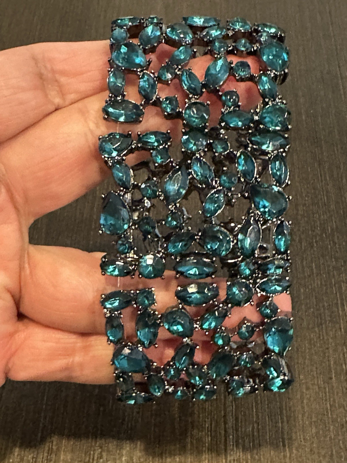 Chunky Emerald Teal Crystal Multi-Hinged Statement Bracelet