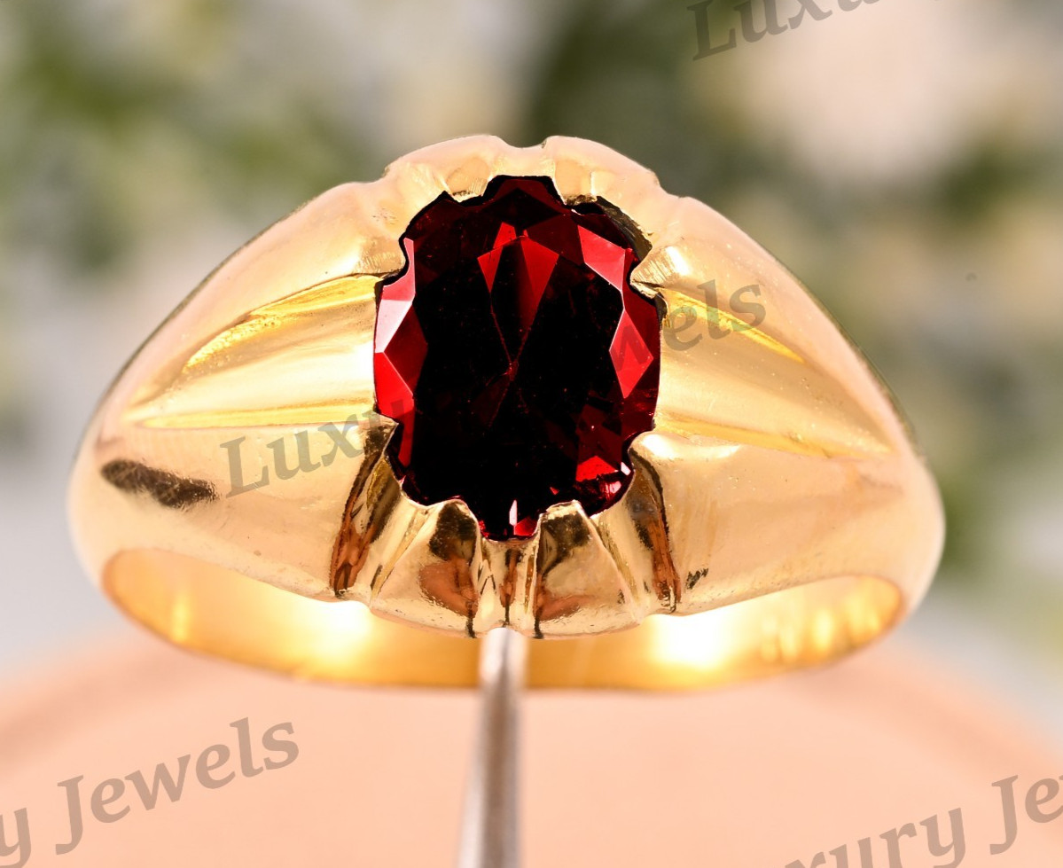 Genuine Red Garnet Silver Men’s Ring Handmade 925 Sterling Jewelry