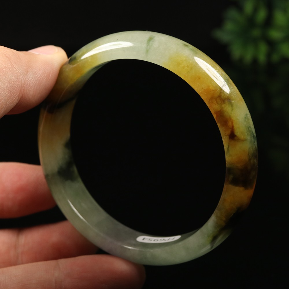 59mm Brown Lanvender Green Jadeite Jade Bangle Bracelet Burma Jadeite A-13961
