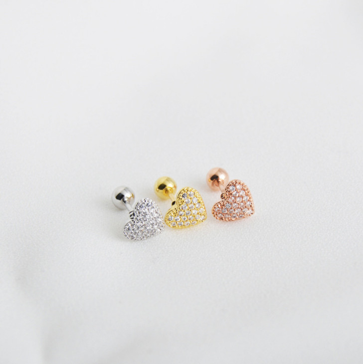 A Pair Unisex STAINLESS STEEL SCREW BACK Spade Heart EARRINGS CZ STUD Gift PE30