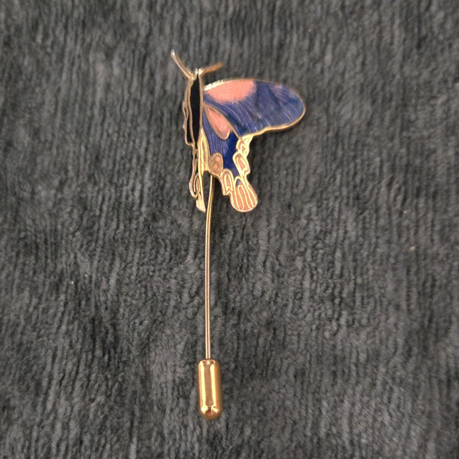 Gold Tone Enamel Metal Butterfly Stick Pin Blue Pink 2 5/8 in Animals & Insects