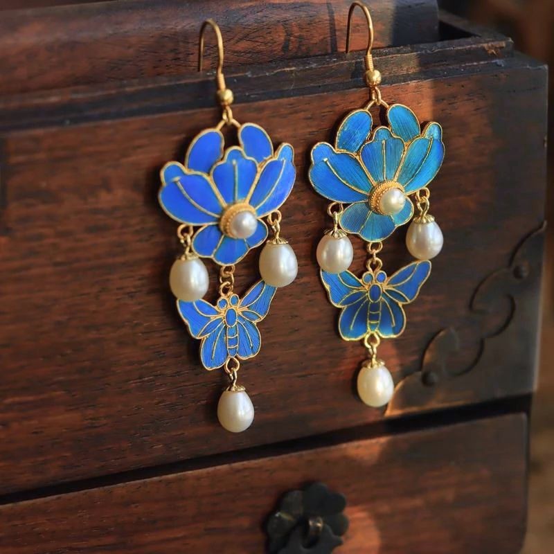 Butterfly Flower Earrings Chinese Style Hanfu Vintage Ethnic Jewelry