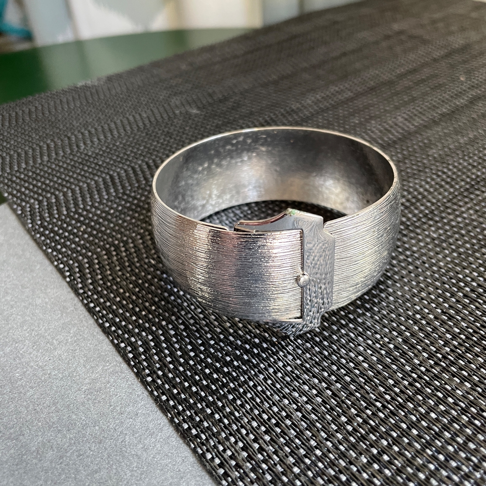Hinged Coventry Silver Brushed Texture Buckle Cuff Bangle Bracelet Vintage