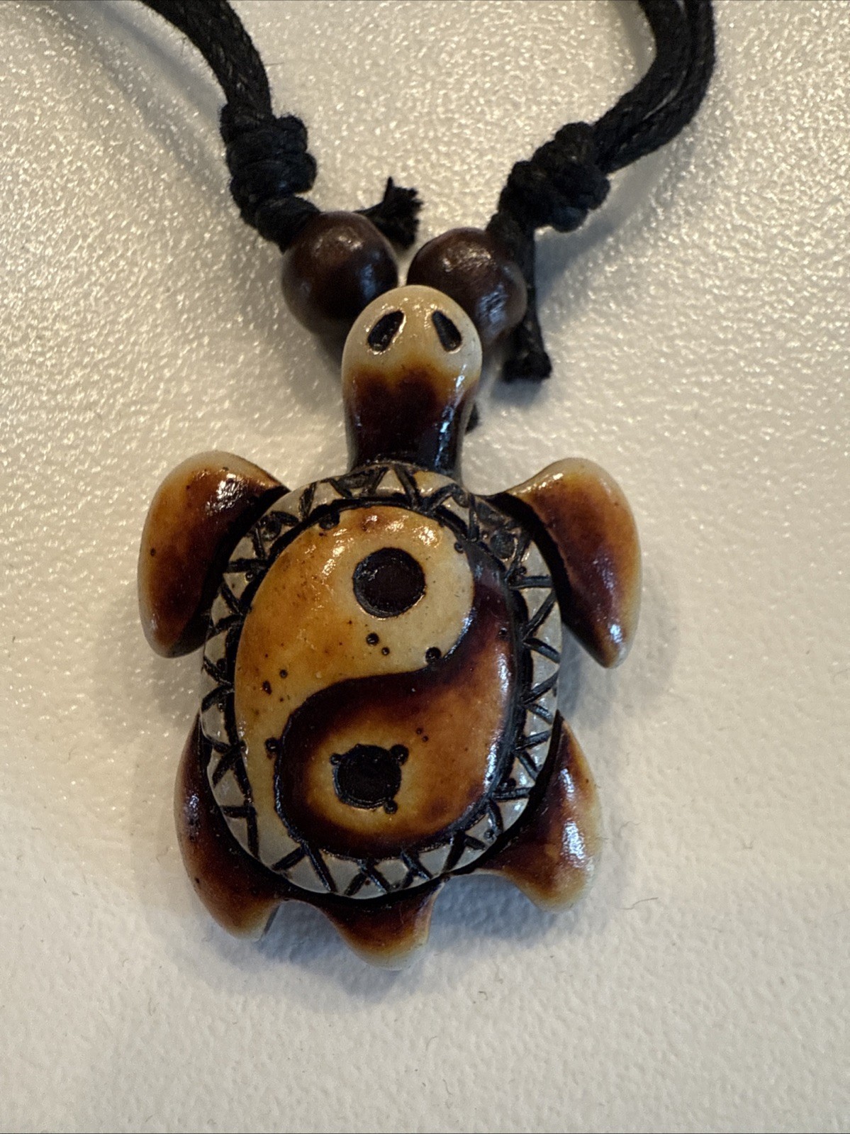 Sea Turtle Adjustable Necklace with Leather Band Brown Tribal Pendant Style #11