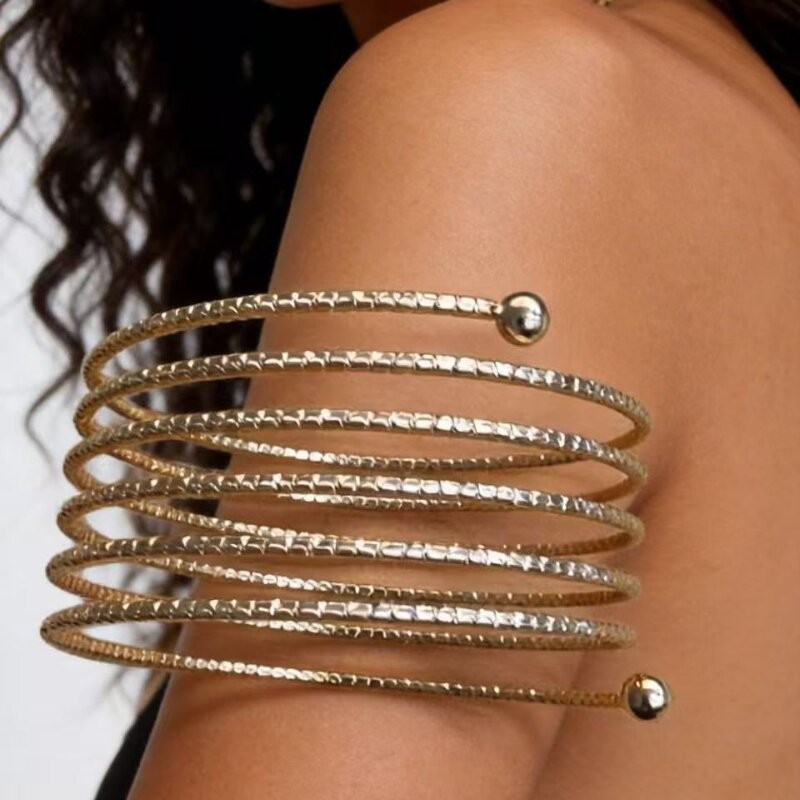 Gold Tone Multi-layer Arm Cuff Statement Bracelet Trendy Jewelry