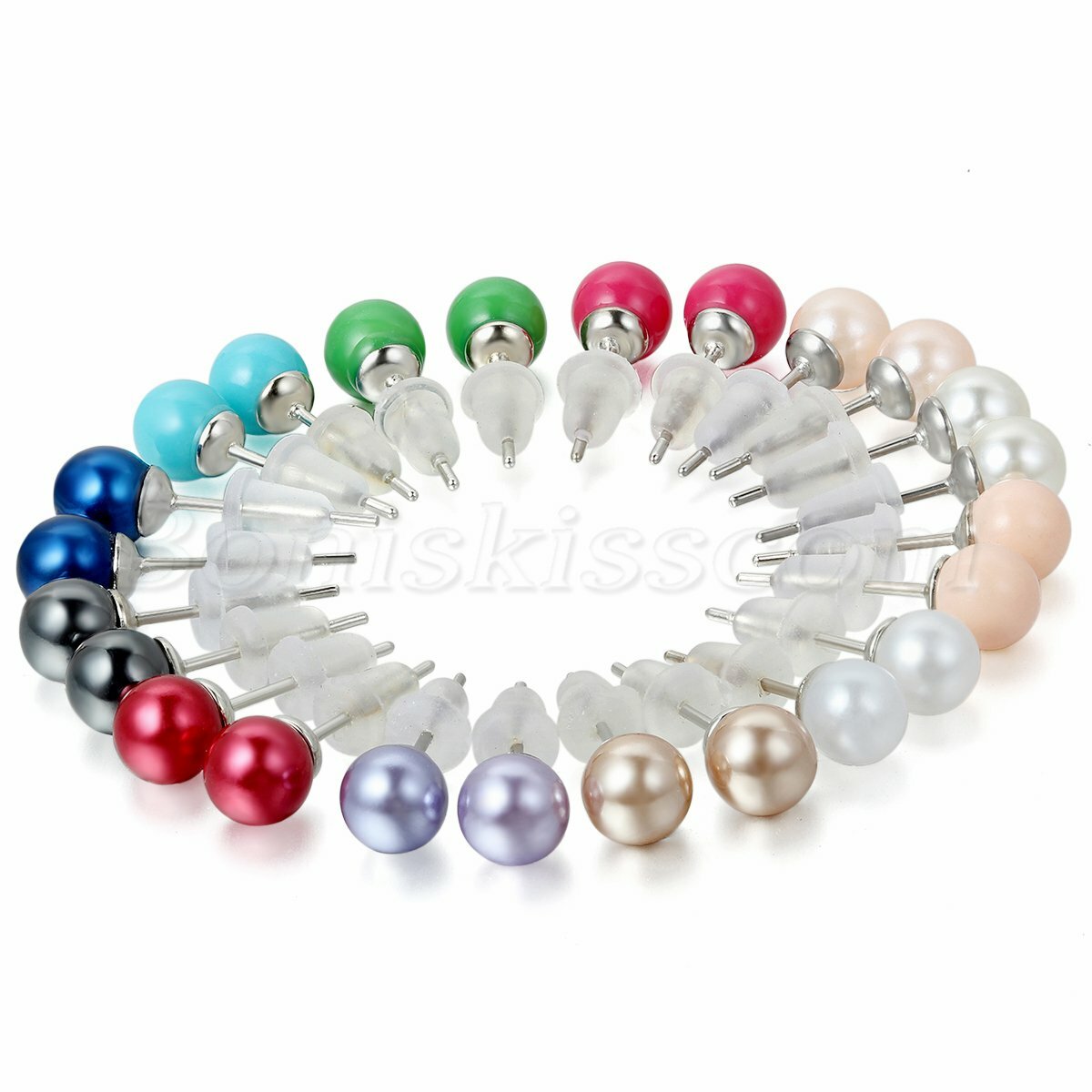 12 pairs Women Mixed Color Imitation Pearl Ball Studs Hypoallergen Earrings Pins