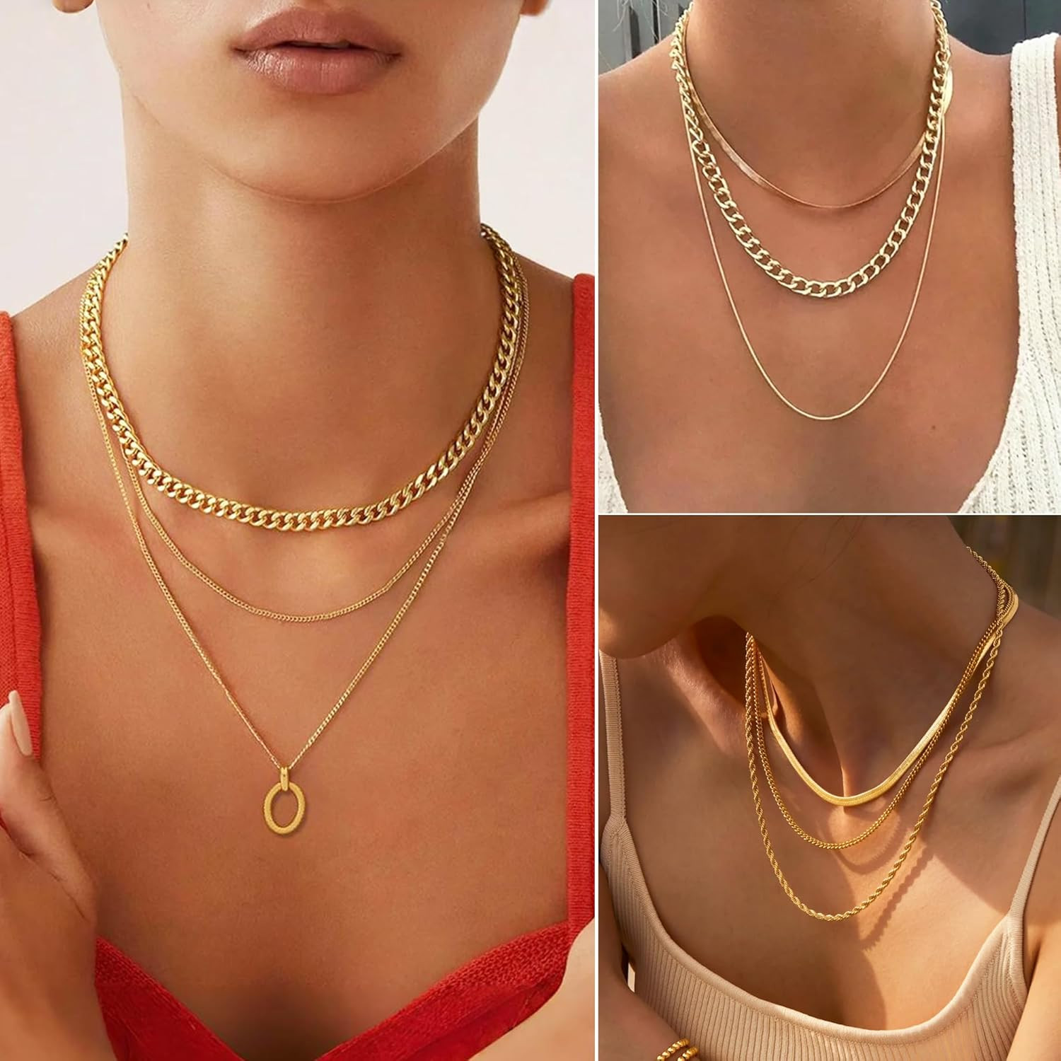 68 Pcs Gold Jewelry Set for Women with 7 Necklace, 17 Bracelet, 5 Hoop Earrings,