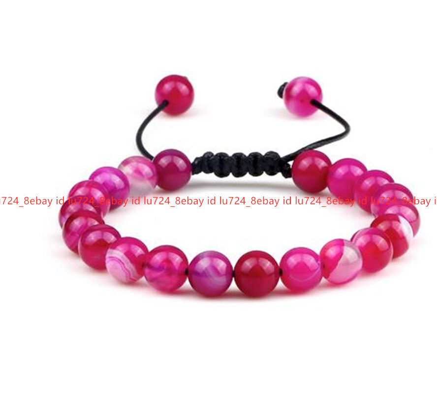 6/8/10/12/14mm Multicolor Striped Agate Round Gem Beads Adjustable Bracelet 7.5″