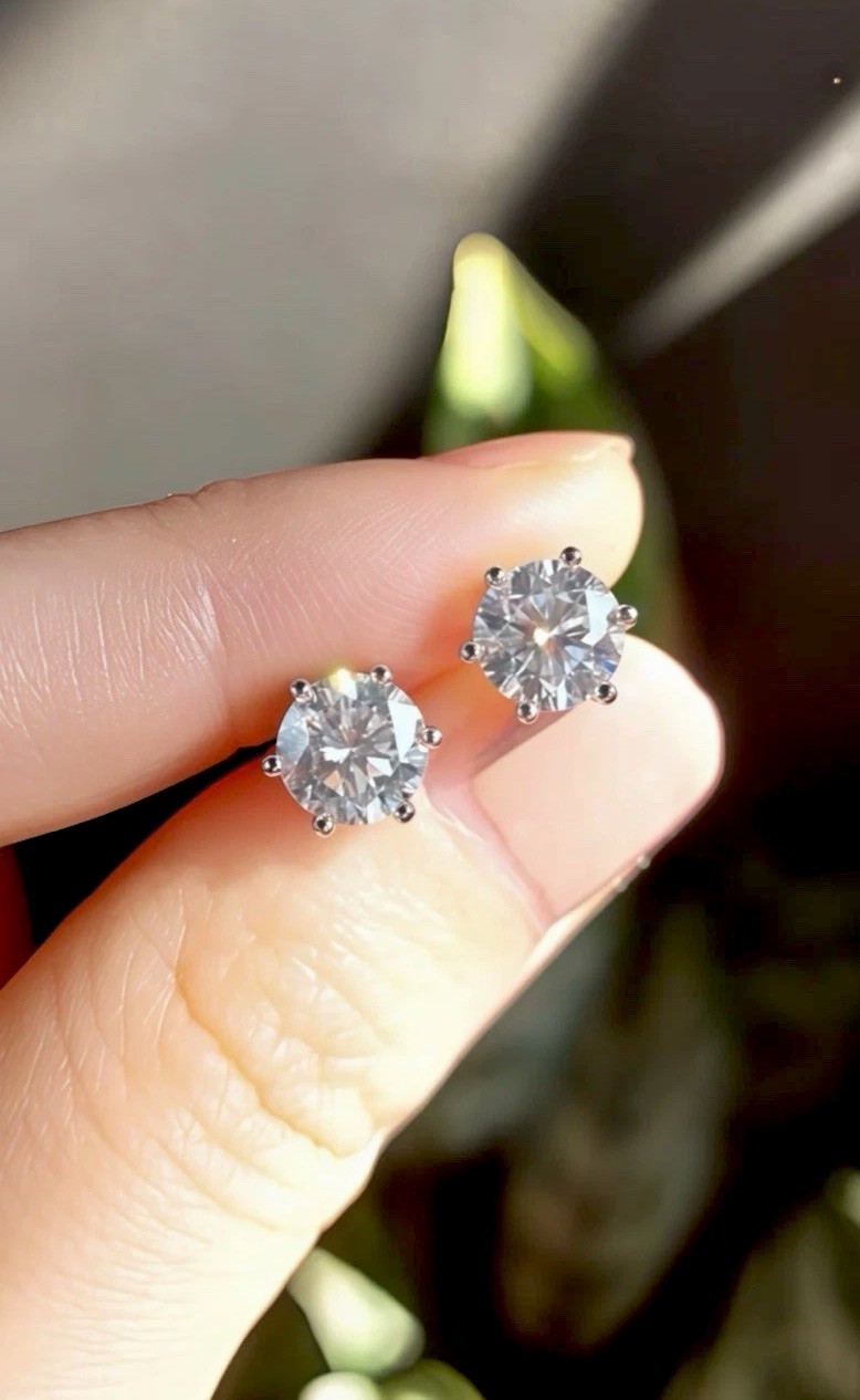 4CT Silver Round White Lab-Created Moissanite Stud Earrings GRA certified