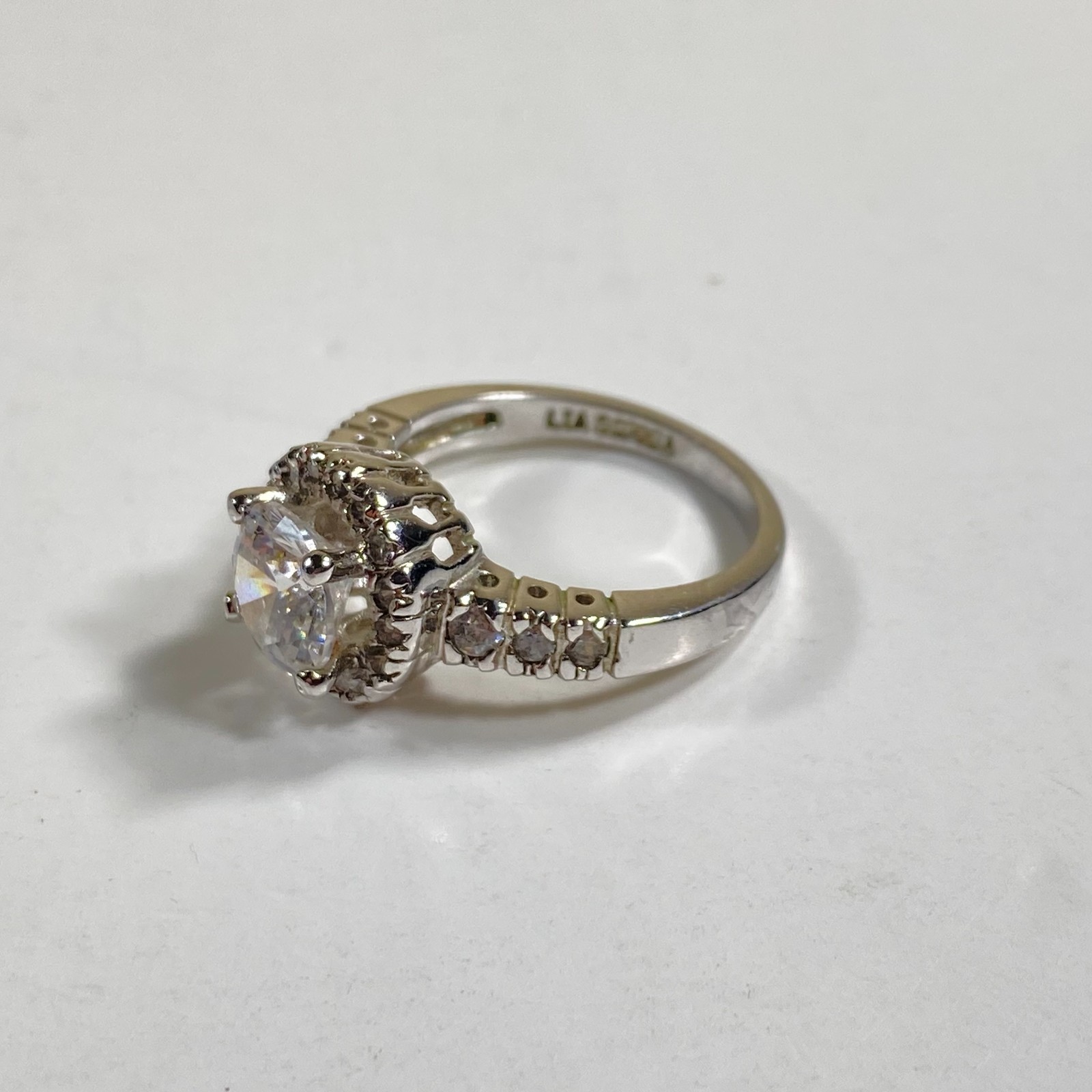 Lia Sophia Round Crystal CZ Halo Setting Ring Silver Tone Pave Size 8 Very Good