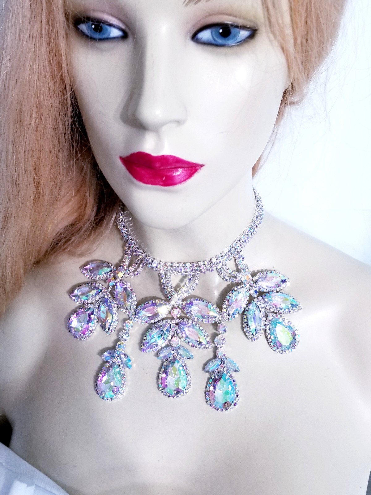 AB Iridescent Choker Rhinestone Crystal Necklace Bridal Prom Pageant