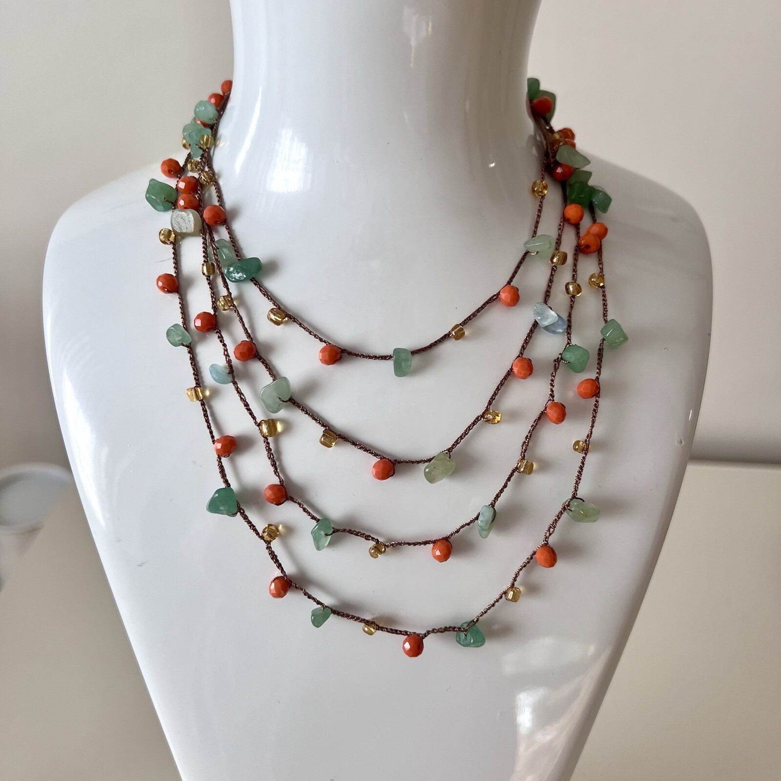 Openended Red & Green Bead Crochet Necklace, Bead Choker, Unique Handmade Gift