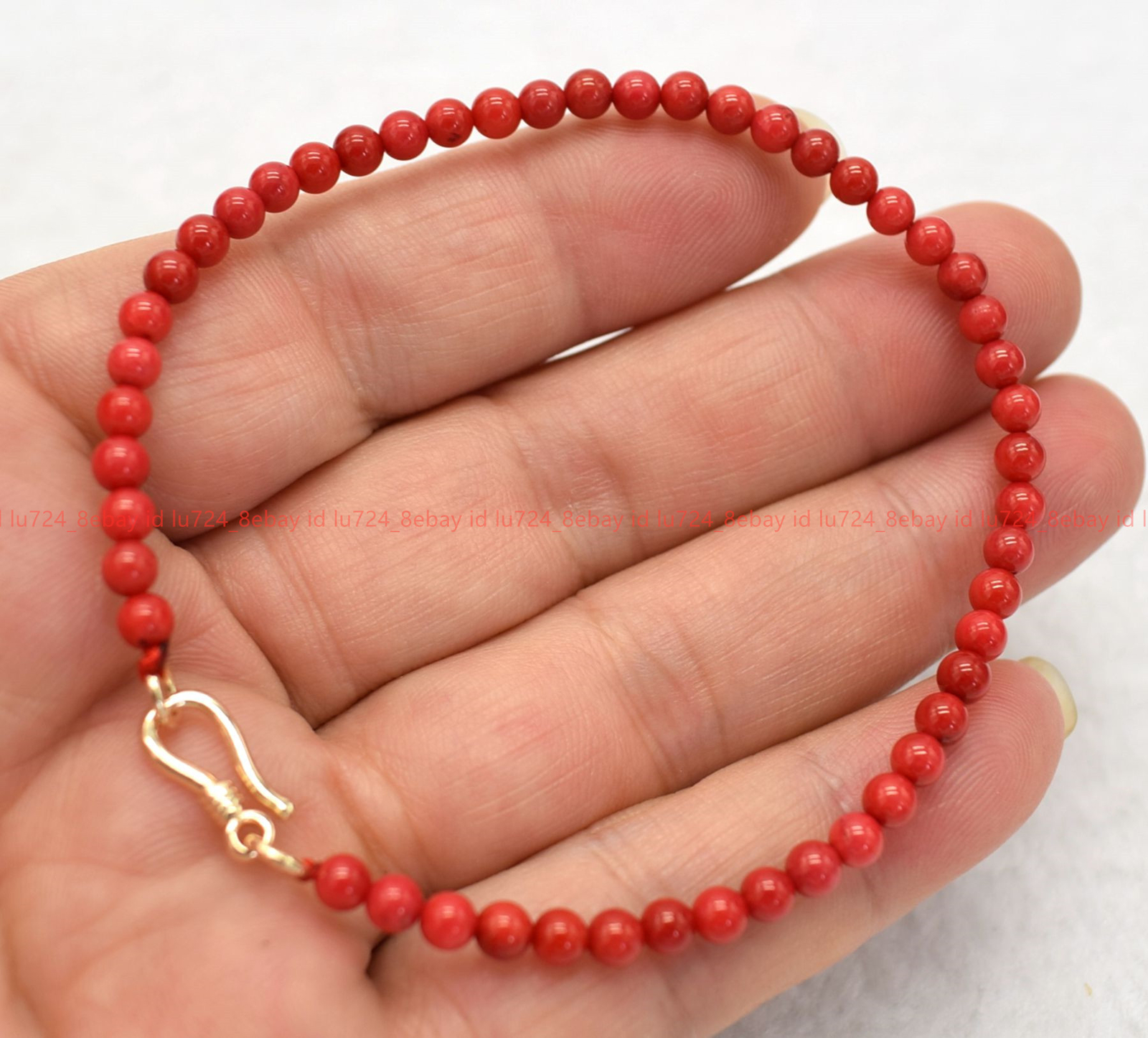 Natural 4mm Red Coral Round Gemstone Beads Bracelet 6.5-8.5″ Gold Clasp