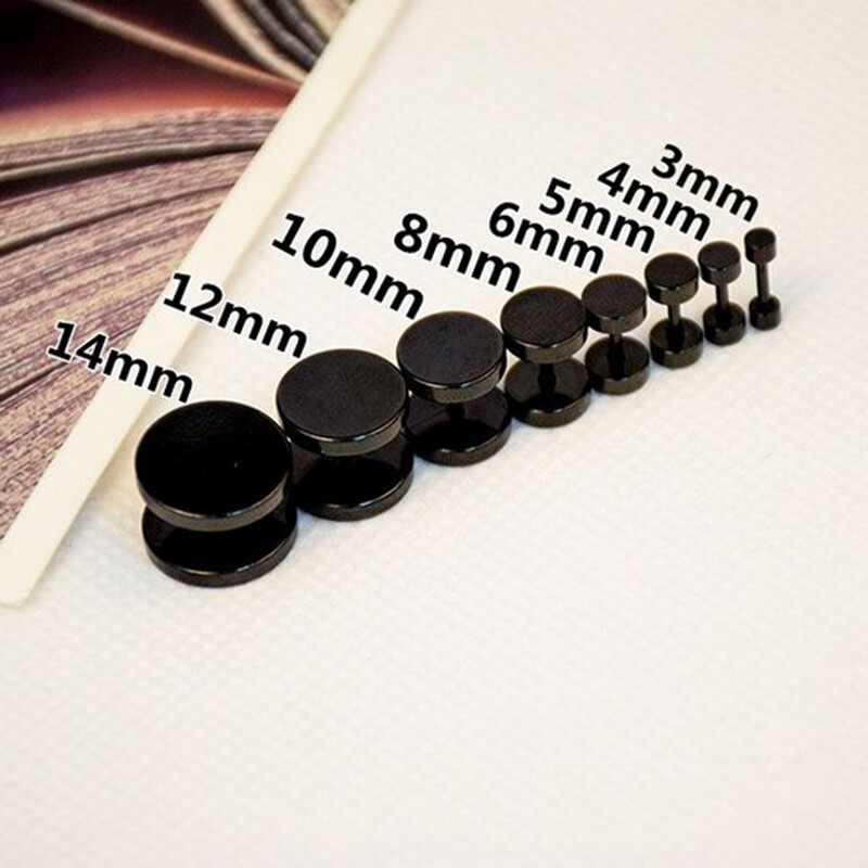 1 Pair Stud Earrings Mens Womens Faux Gauges Ear Tunnel Stainless Steel Earrings