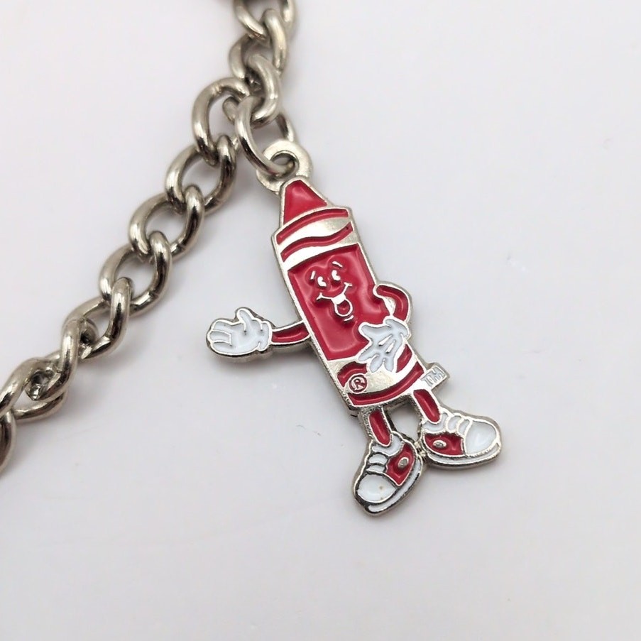 Y2K 2007 Crayola Colorful Crayons Charm Bracelet Chain Silver Tone 7.5in