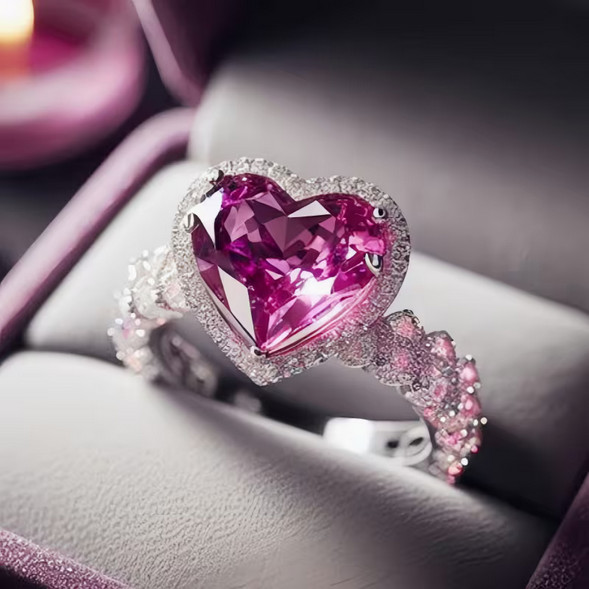 Elegant Woman’s Fashion Ring Pink Heart Goregous Synthetic Zirconia Size 10