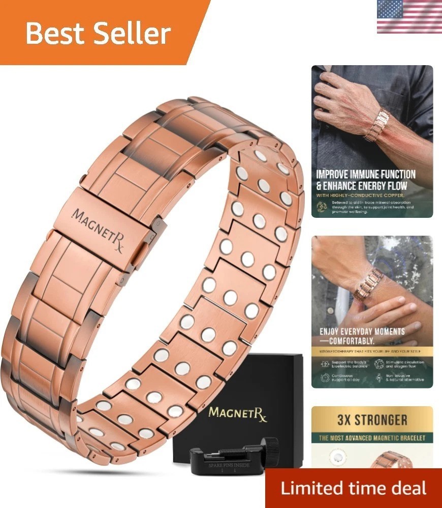 3X Strength Copper Bracelet – 99.9% Pure Copper Bracelets for Men with Magnet…