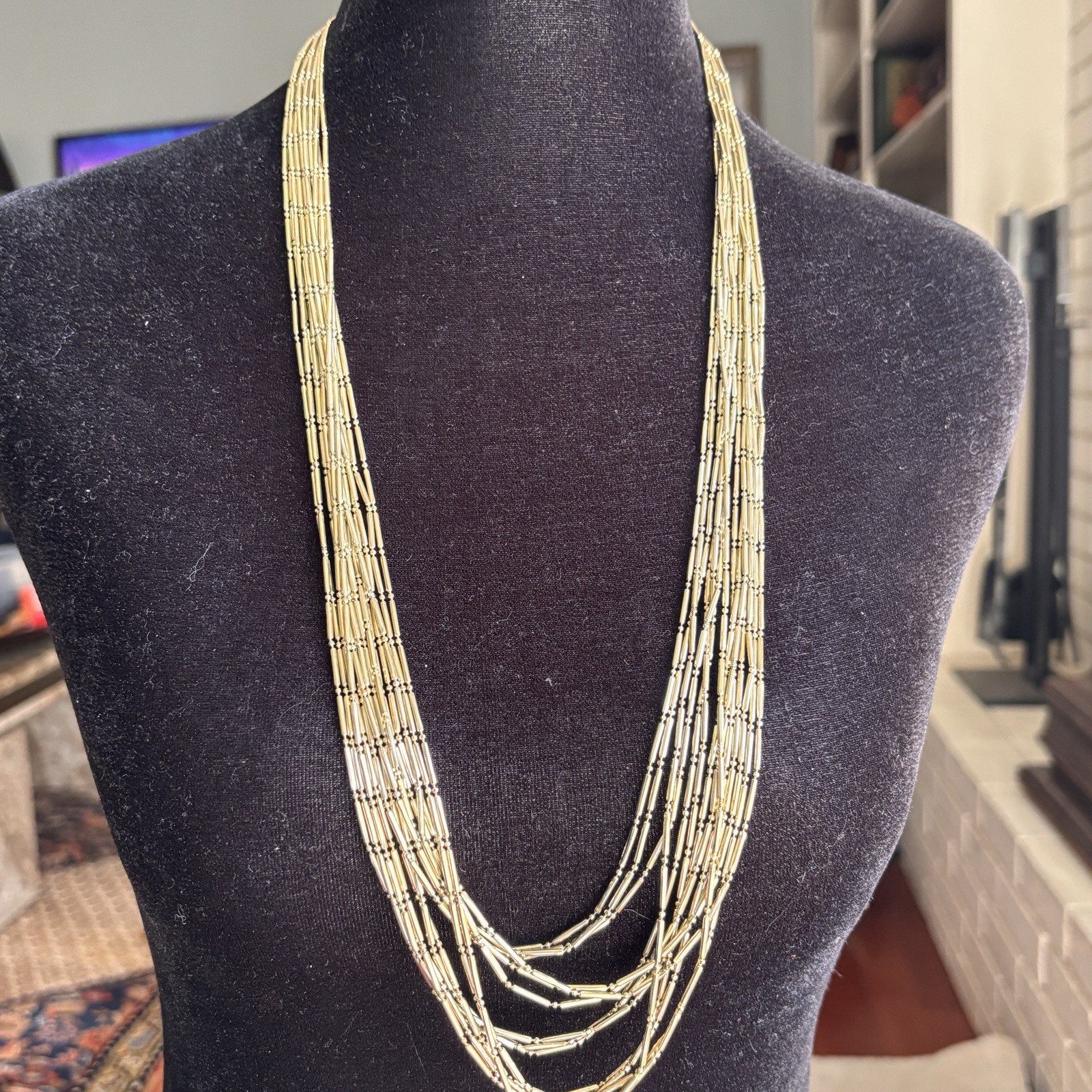 VTG Coldwater Creek Multi Strand Cylinder Gold-Tone Beaded Fashion 32″ Necklace