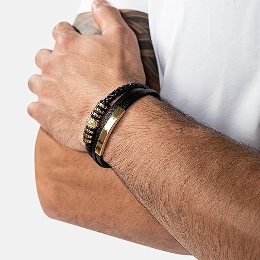 Pulsera Cuero Premium Para Hombre Cierre de Acero Inoxidable Tres Colores Nueva
