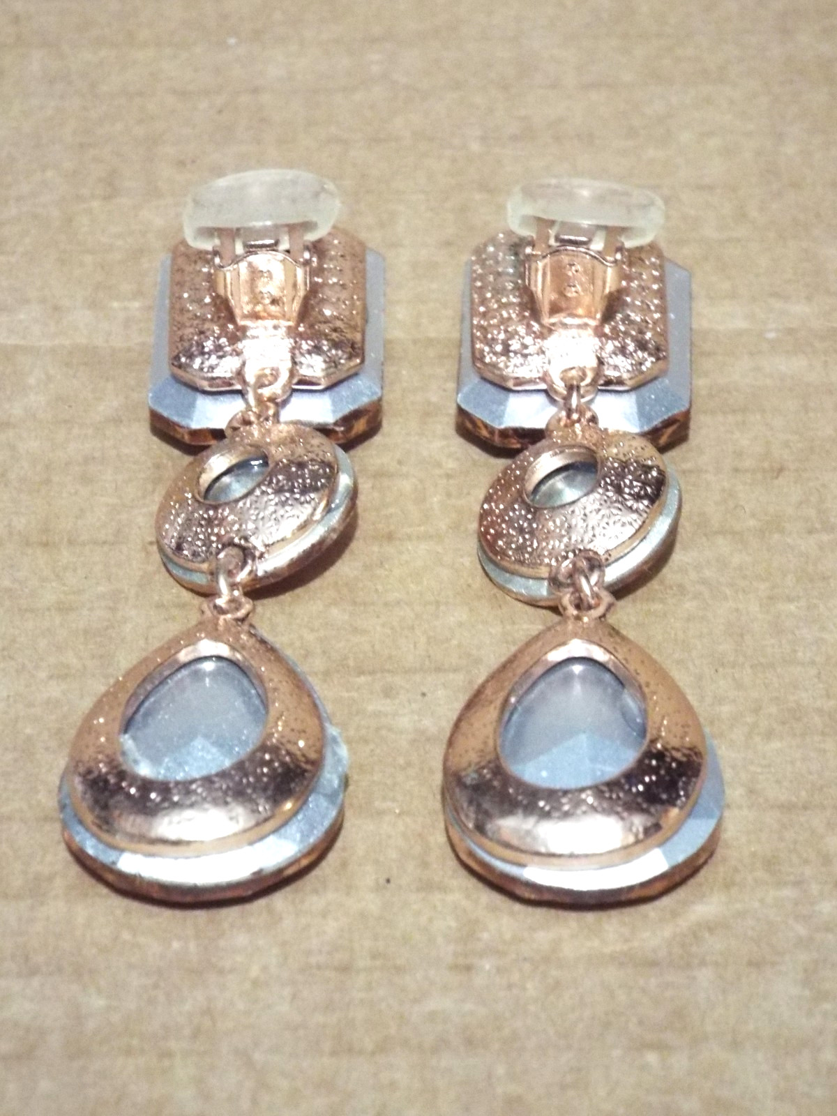 1 Pair Amber Crystal Style Clip on Dangle Earrings Length 7.5 cm New Unworn