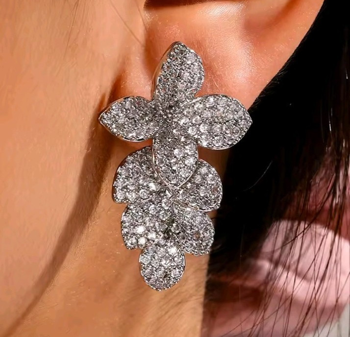 Luxury Blue Ocean Wave Crystal Flower Necklace Earring Hot Bridal Wedding set