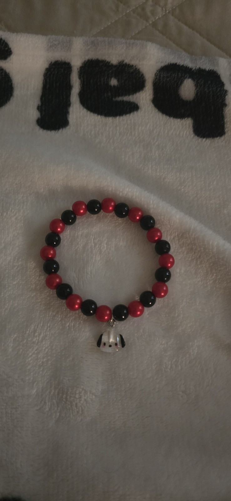 Sanrio Pochacco Red & Black Round Beaded Stretch Bracelet