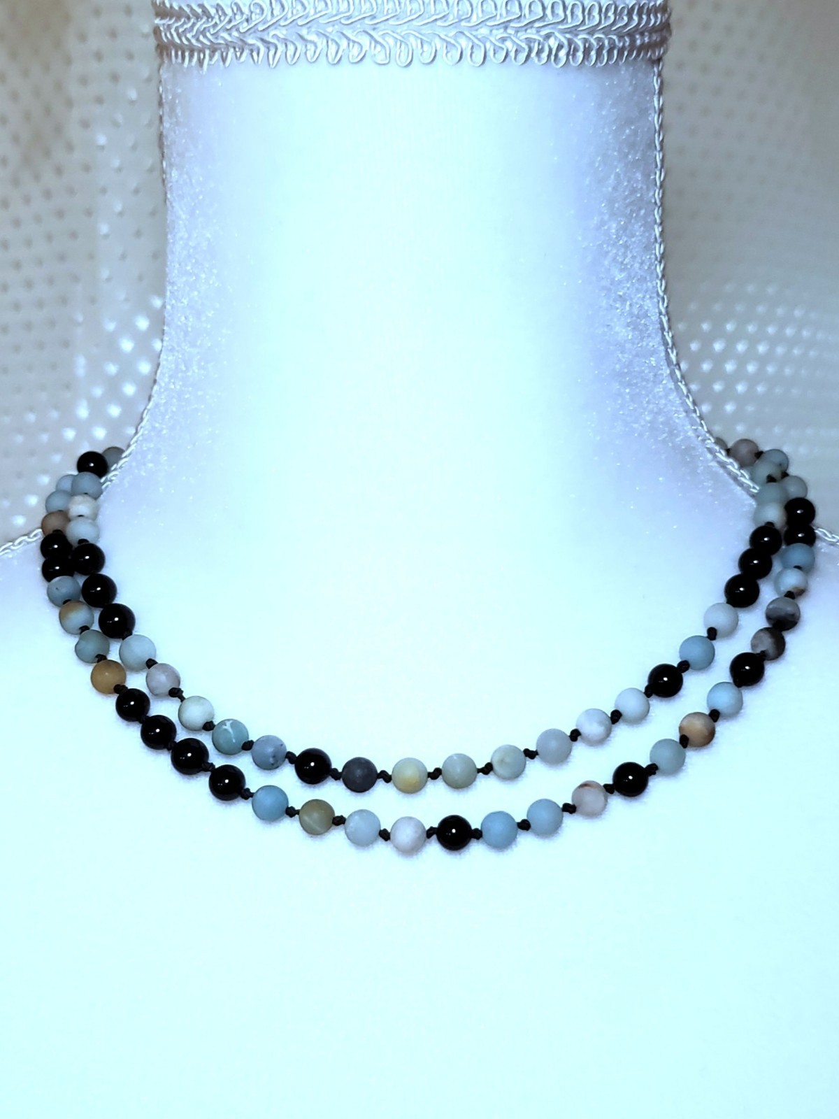 Amazonite Long Beautiful Faceted Knotted Necklace