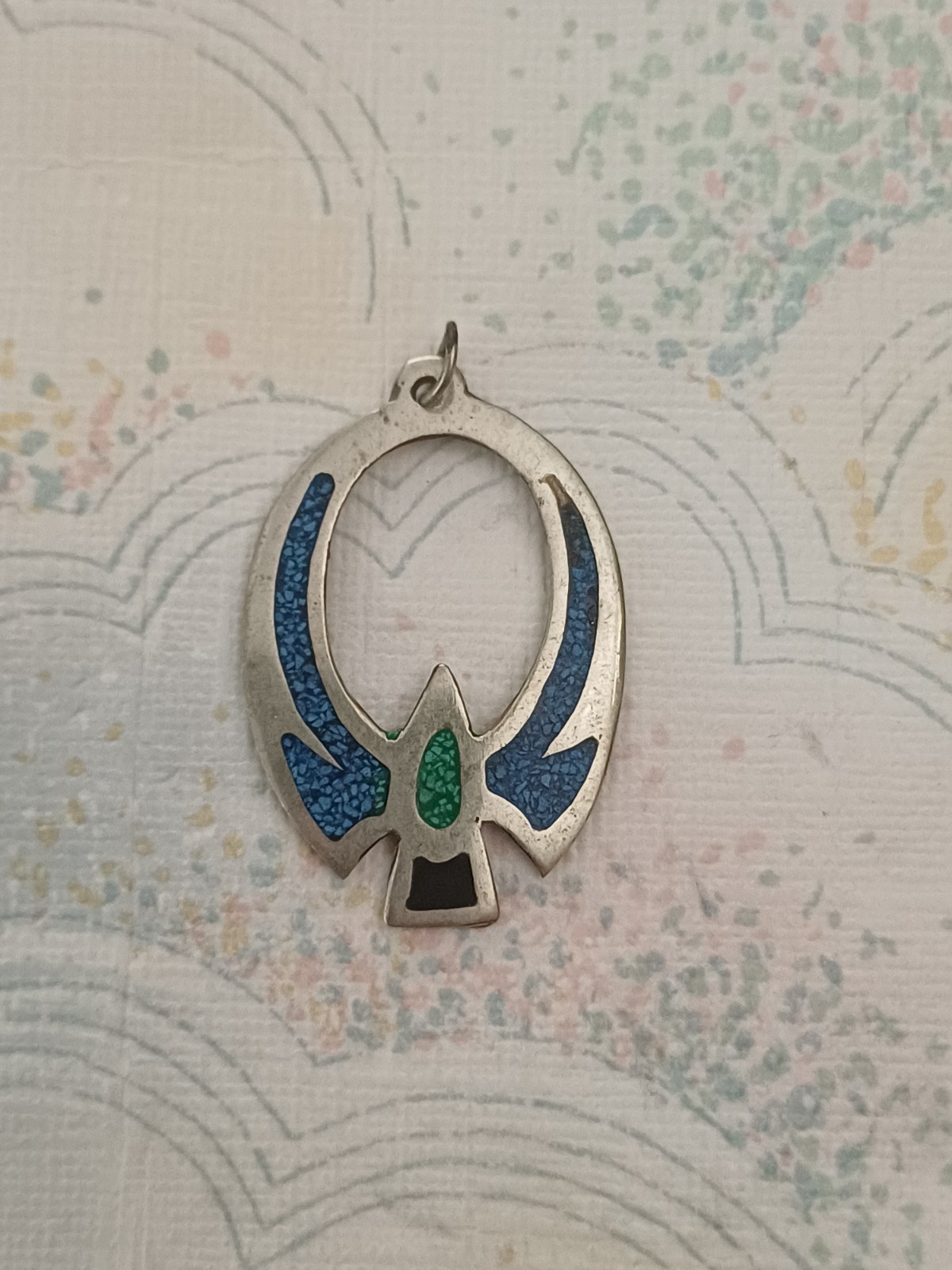 Alpaca Mexico Pendant Vintage Silver & Abalone Mother Of Pearl 3.5cm x 2.5cm