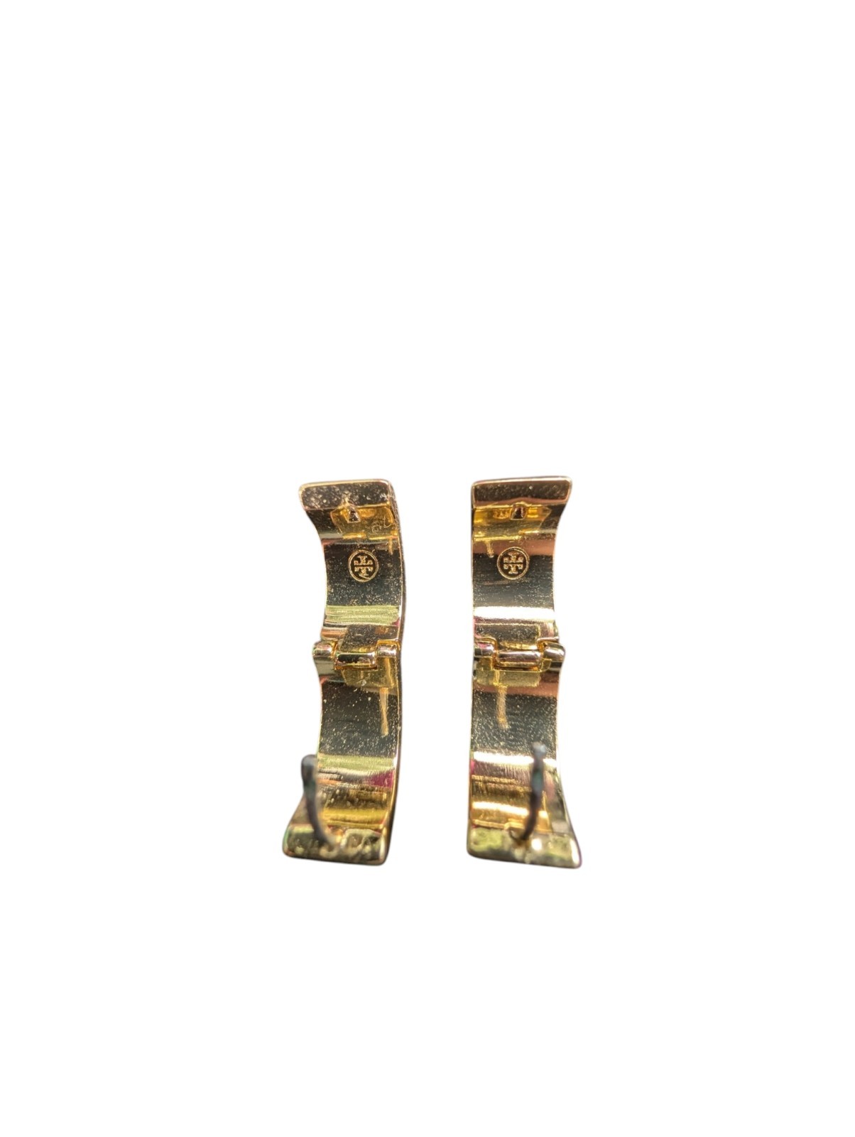 Tory Burch Black Enamel Hinged Huggie Hoop Earrings