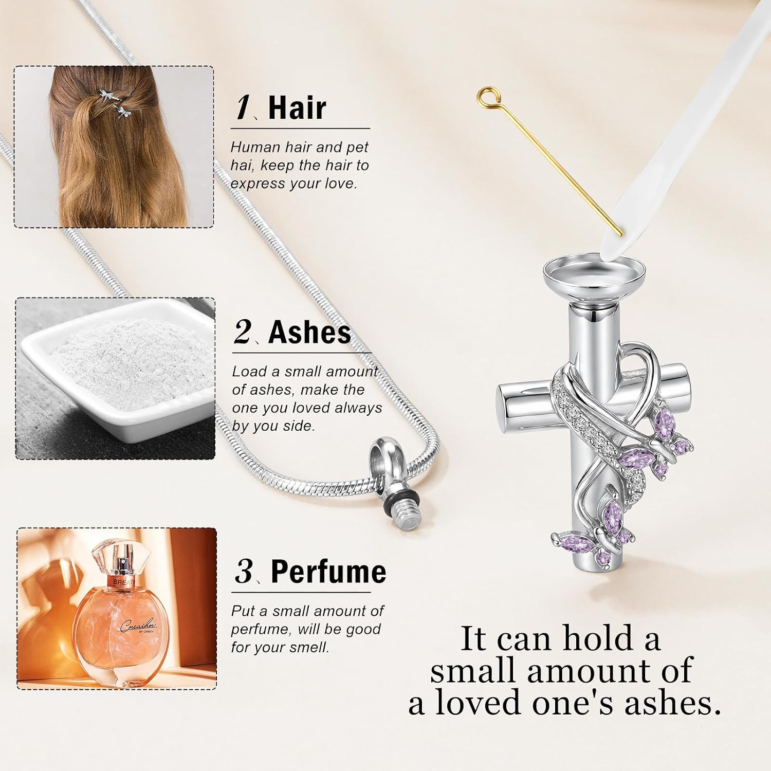 Butterfly Cross Urn Necklace for Ashes with Crystal Stainless Steel Cremation Je