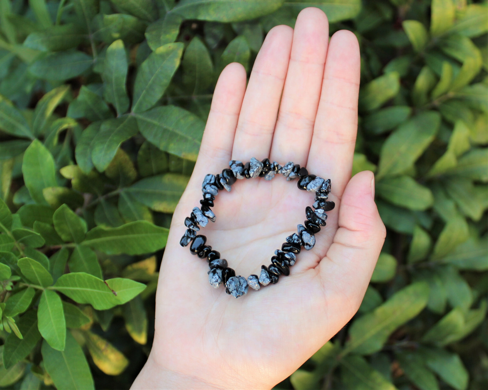 Snowflake Obsidian Chip Bracelet – Obsidian Gemstone Jewelry Gift for Her