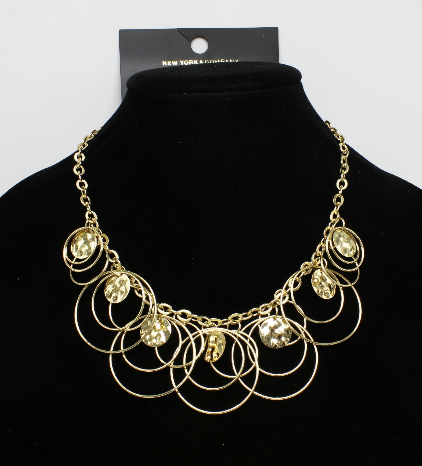 New Gold Link Necklace with Hammered Discs by New York & Co. #N2582