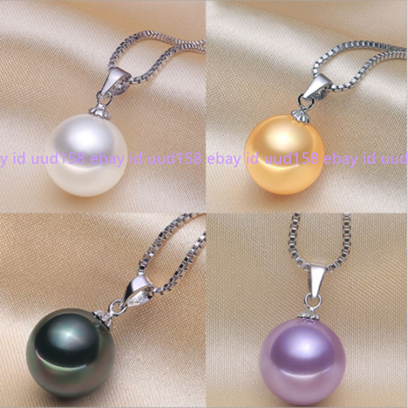 Tahitian SHELL Pearl 8/10/12/14/16mm pendant 925 Silver 18″ Necklace gift