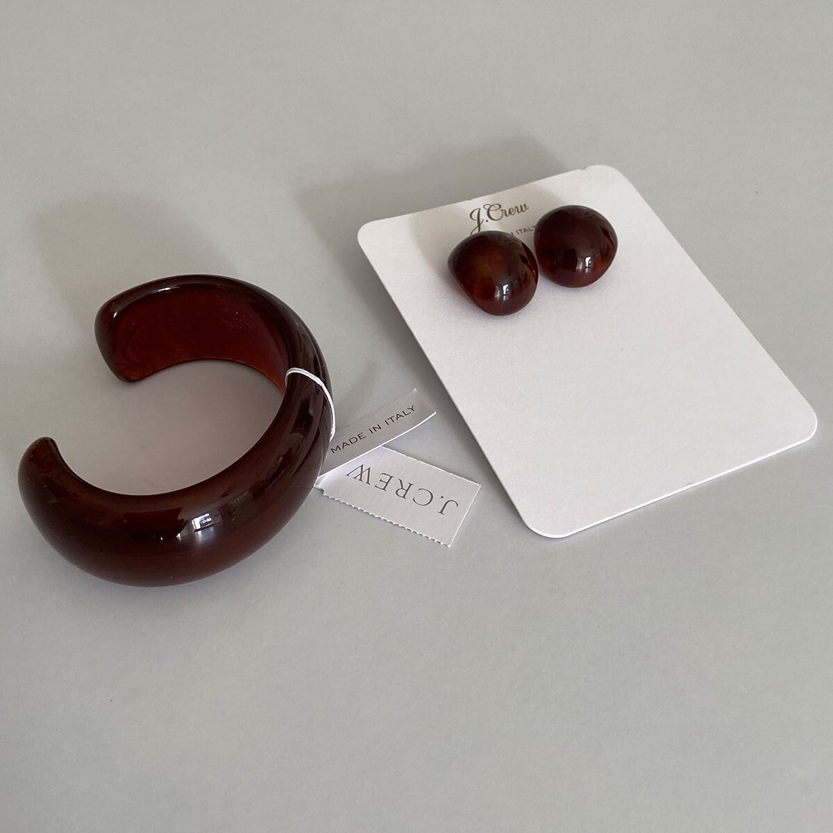 J Crew NWT $97.50 Made in Italy Art Deco Cuff Sz M/L and Earring Set in Pecan
