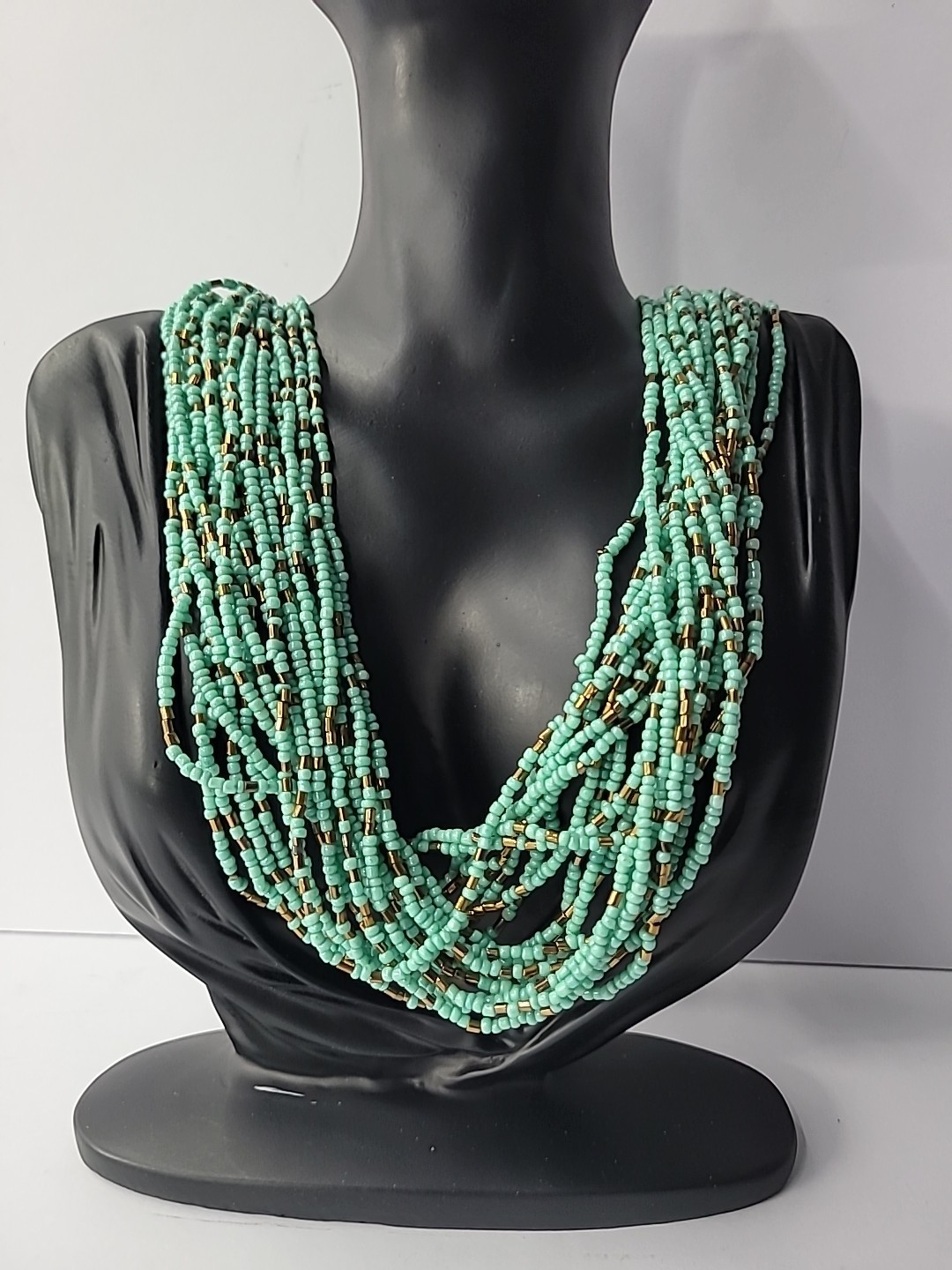 Vintage Necklace Beaded Blue Multi Strand Brown Jewelry Costume