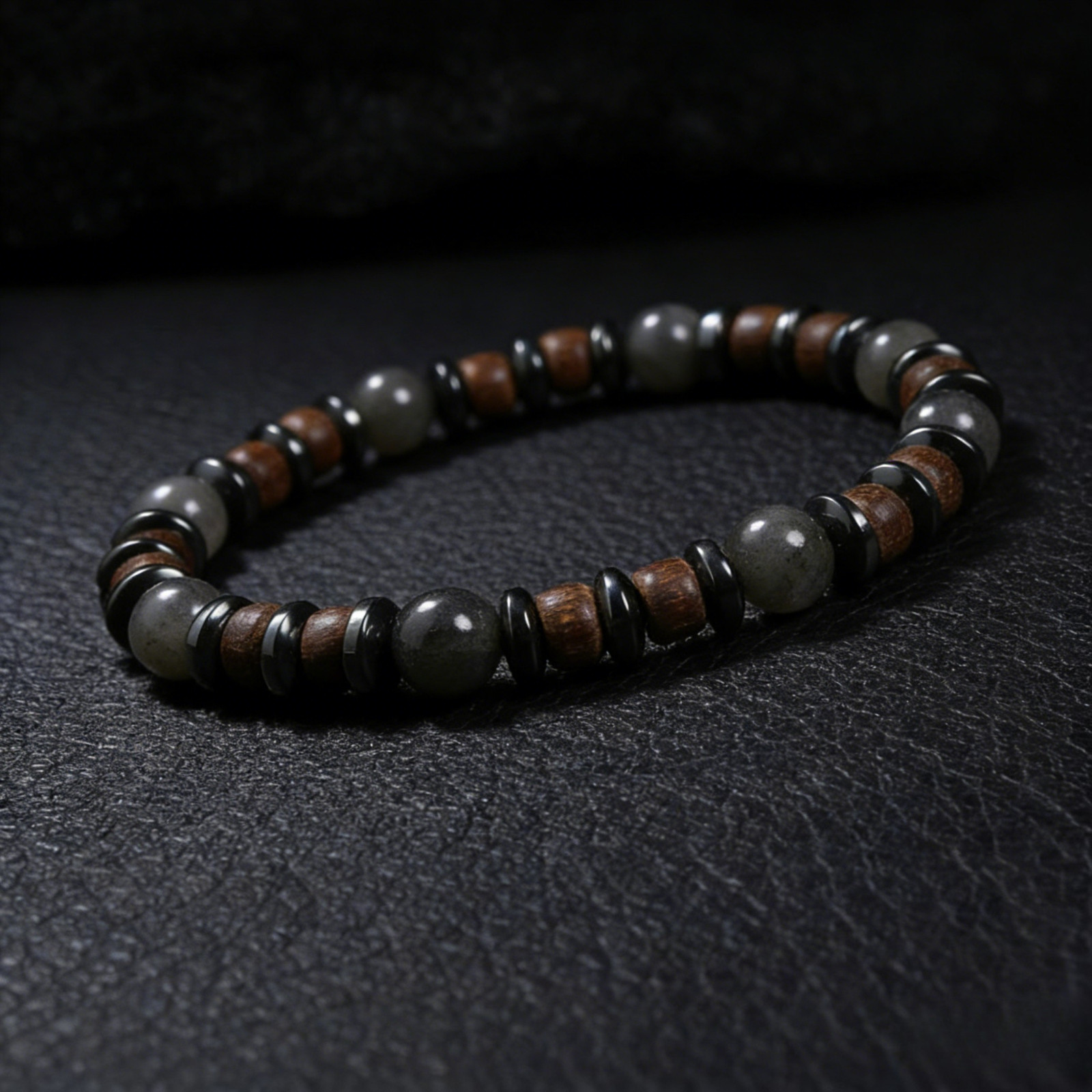 Larvikite Hematite & Coconut Shell Beaded Bracelet Protection Surfer Bracelet
