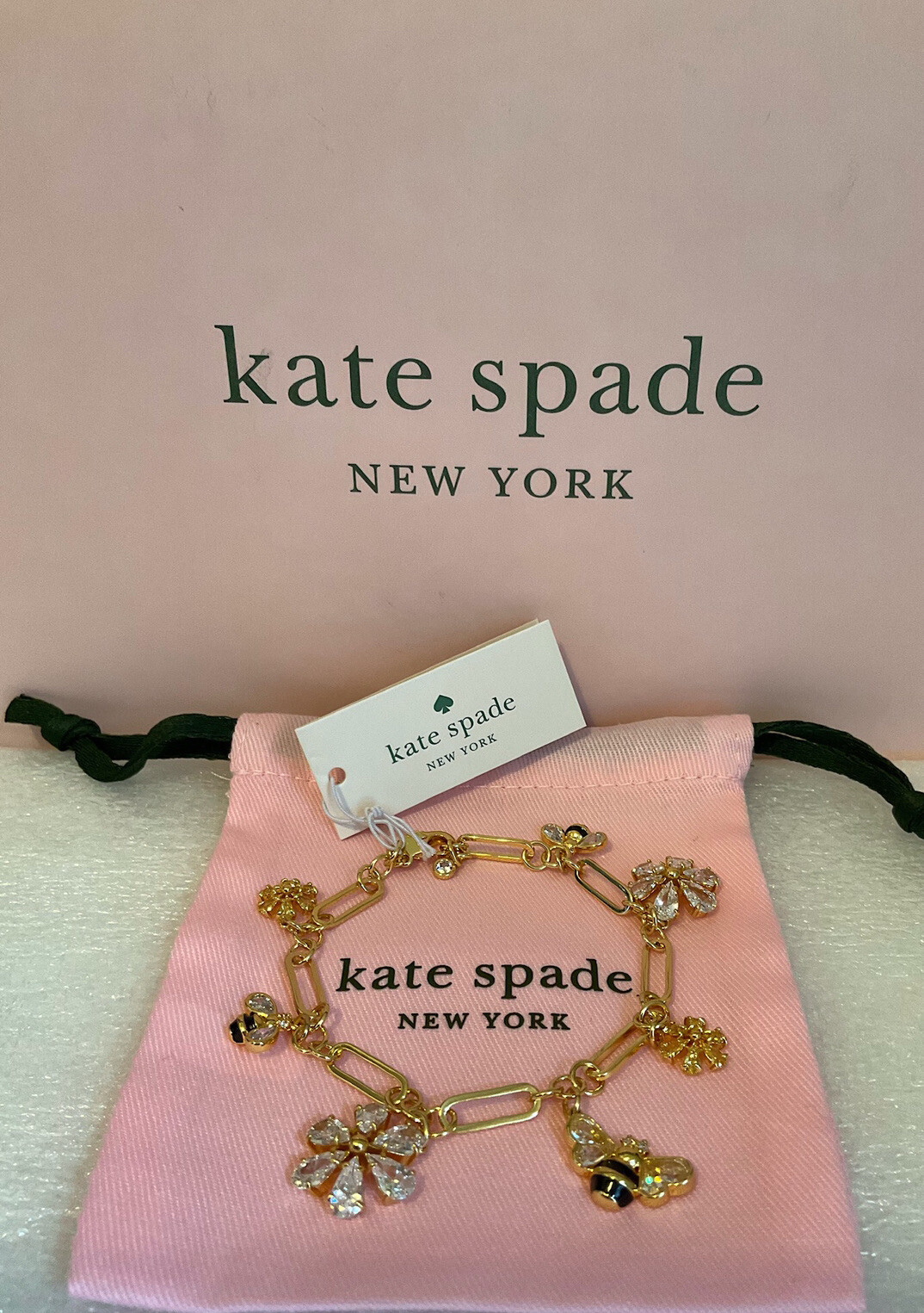 Kate Spade New York 12K Gold Plated Metal All abuzz stone bee charm bracelet