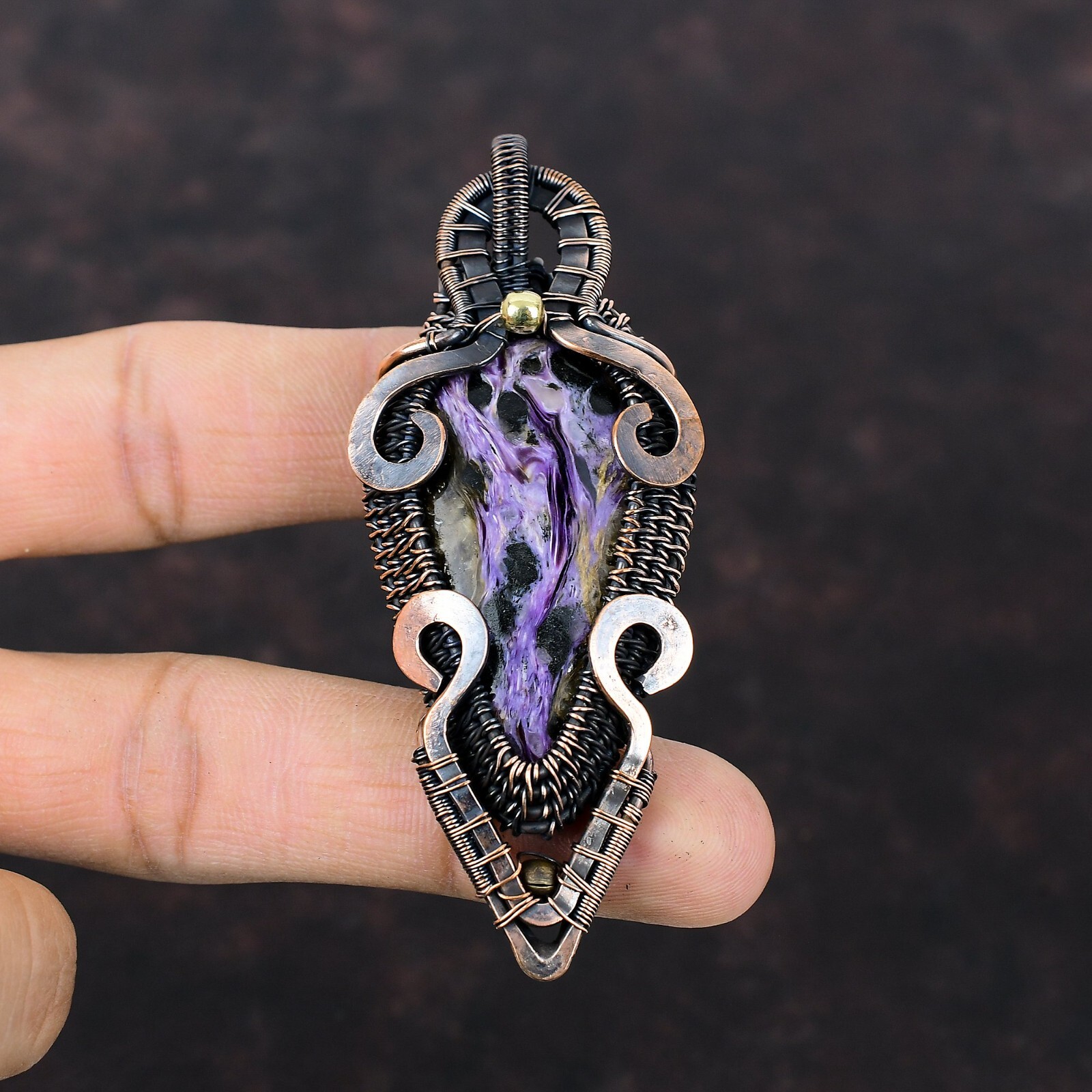 Women Day Sale Russian Charoite Copper Mother Gift Wire Wrapped Pendant 3.23″