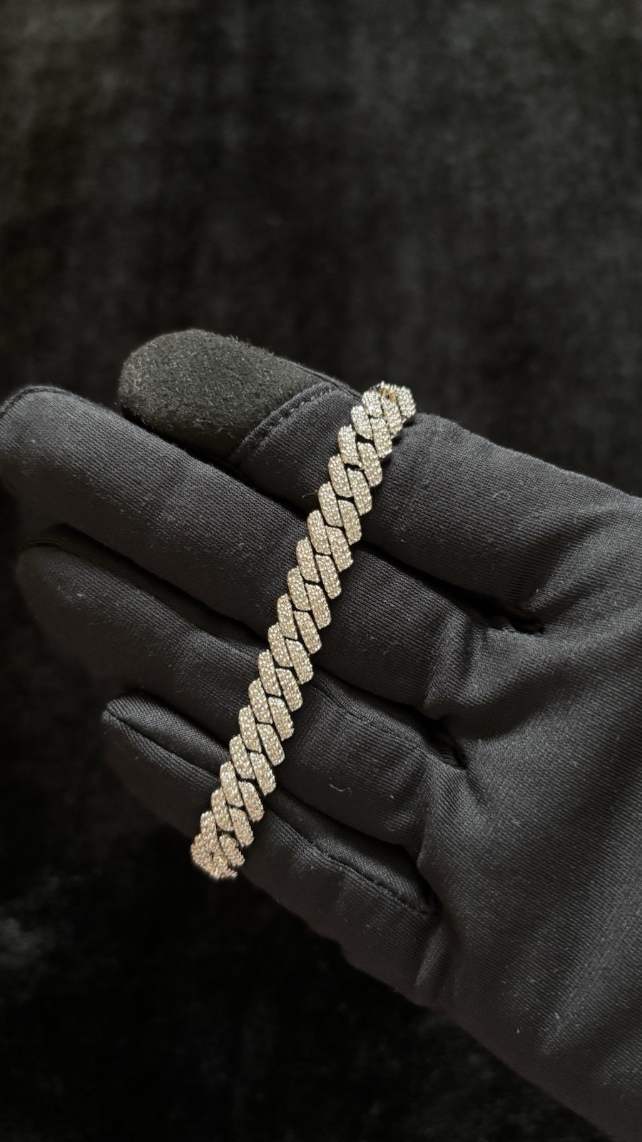 Silver Tone Cuban Link Tennis Bracelet, Round White Stones, Pave Box Clasp