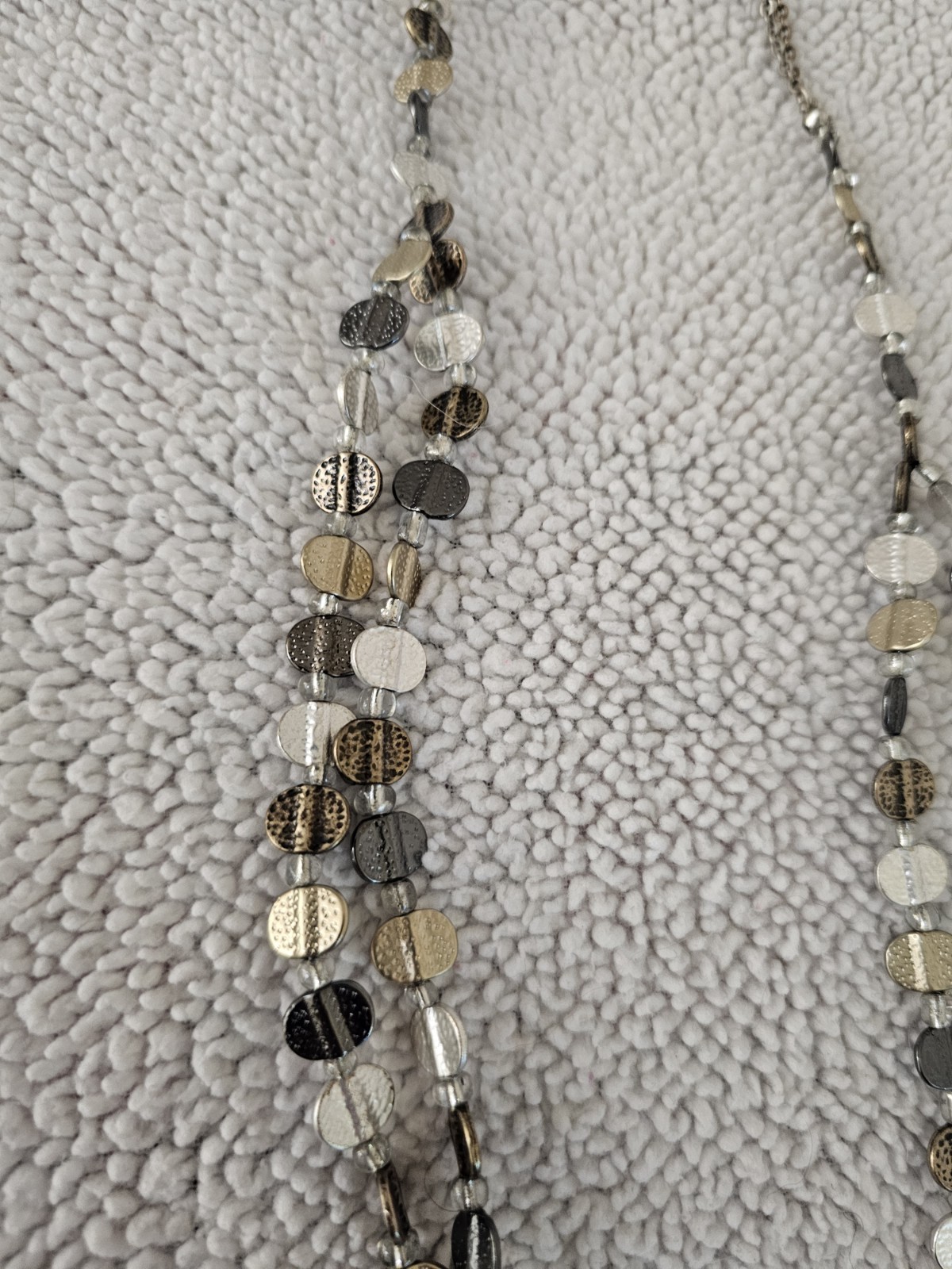 Chico’s Coin Long Bib Necklace Mixed Metal Layered Signed Chicos Jewelry 41″
