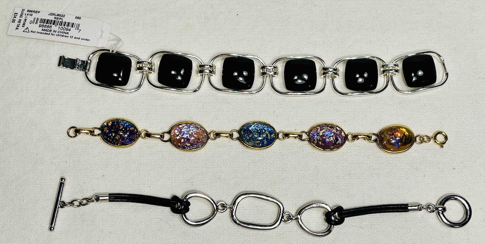 Lot of 3 Bracelets – One Is New With Tags, Art Glass, Mixed Materials Bracelet