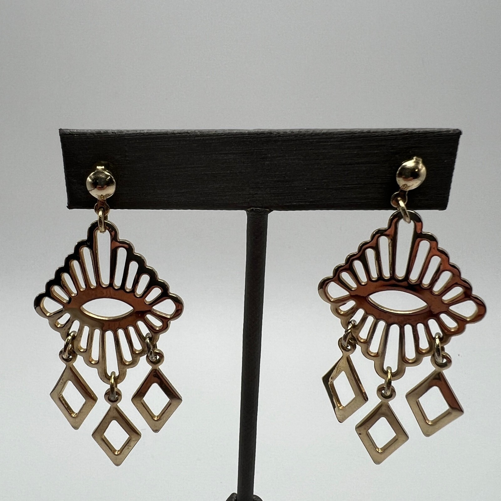Chandelier Pierced Earrings Gold Tone Dangle Drop