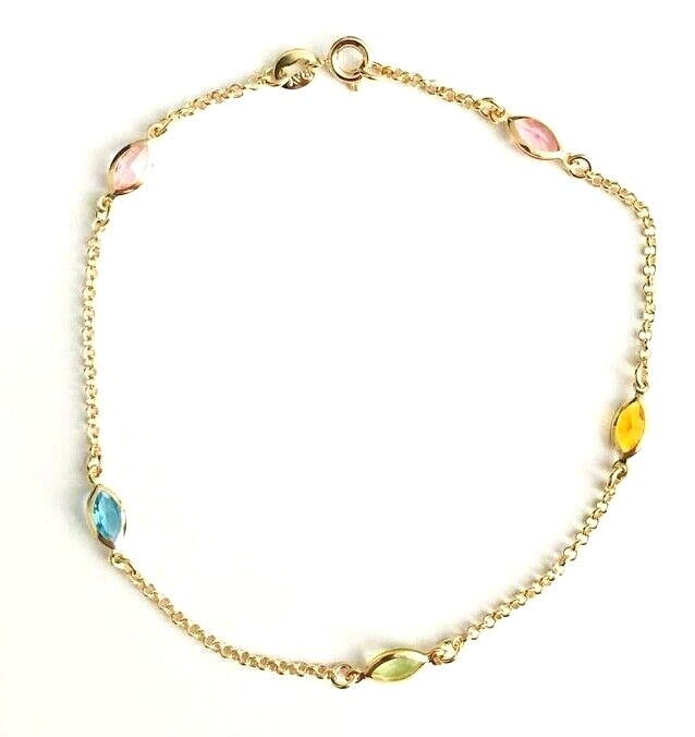 18k gold filled Multicolor Crystal anklet 9.5″ long / tobillera multicolor – A36