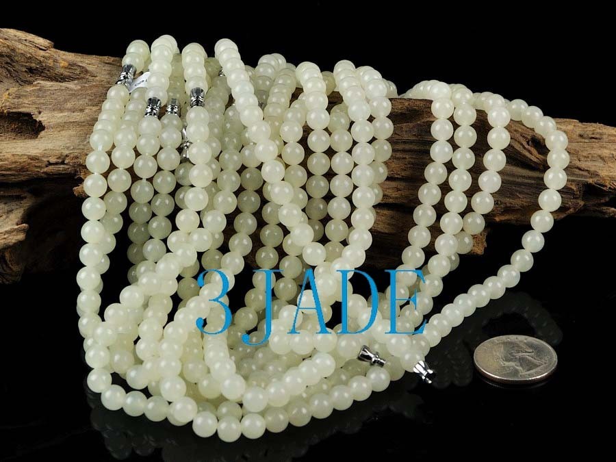 A Grade Hetian White Nephrite Jade Beads Necklace, w/ Certificate