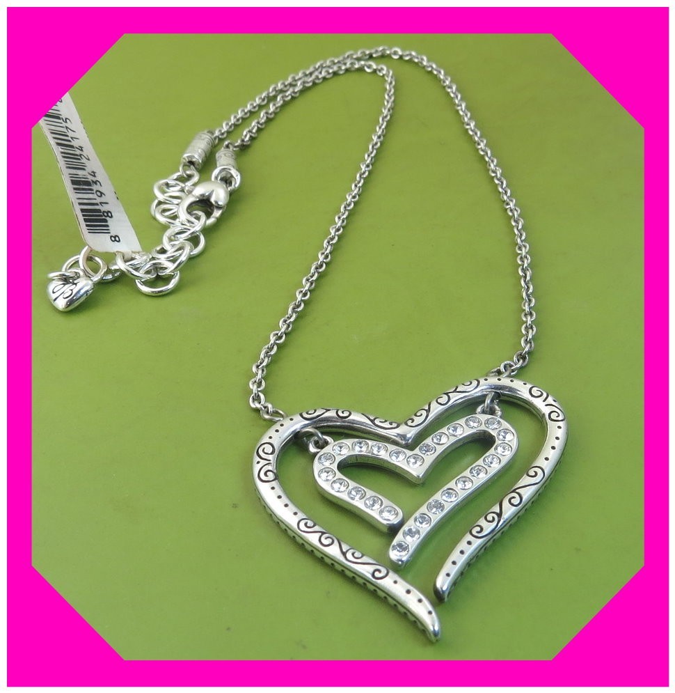 BRIGHTON LOVE STRUCK HEART Crystal Silver Reversible NECKLACE NWtag $46 50%