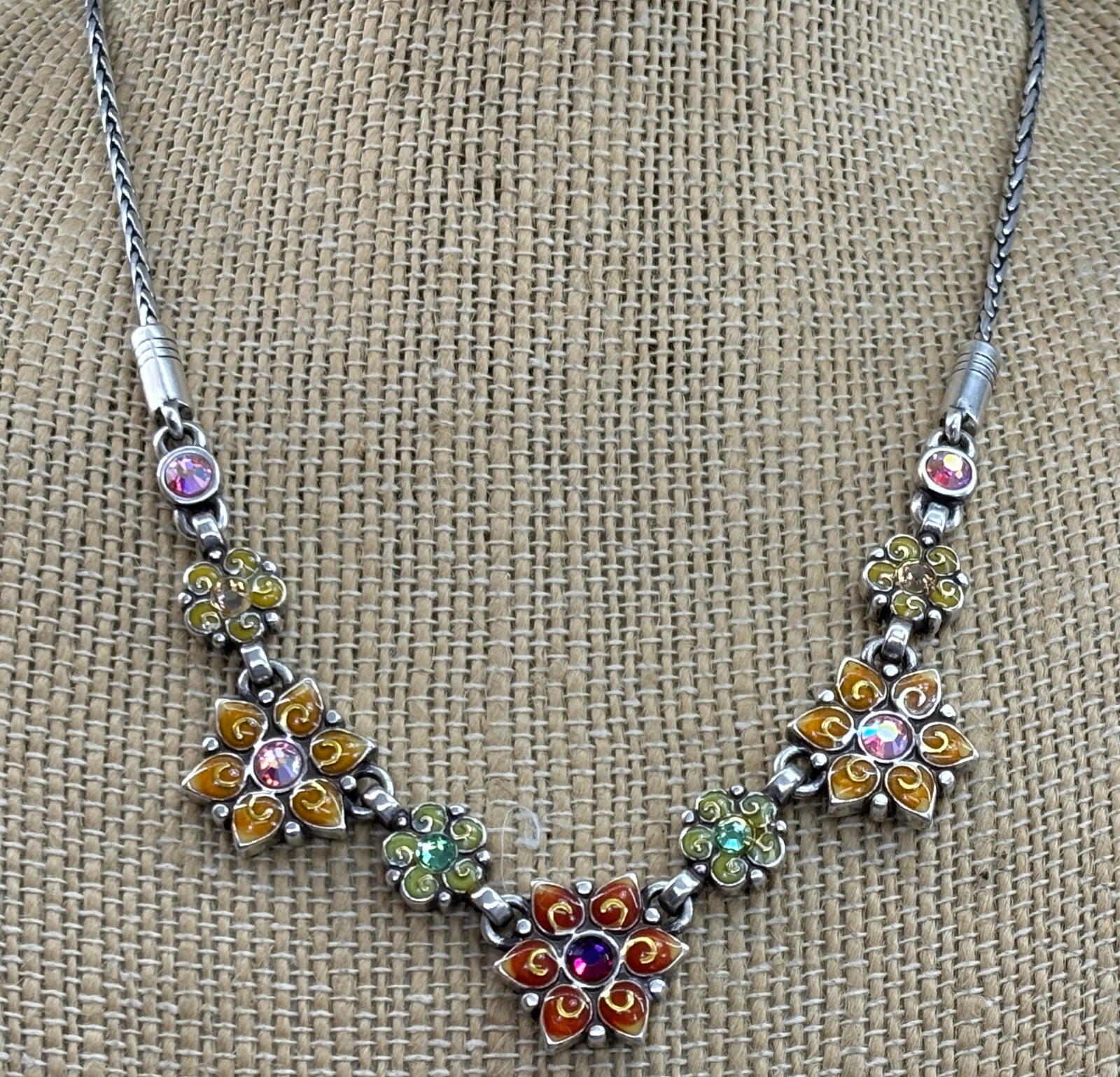 Brighton GARDEN OF EDEN Floral Multicolor Enamel & Crystal Necklace-14/16in-30g