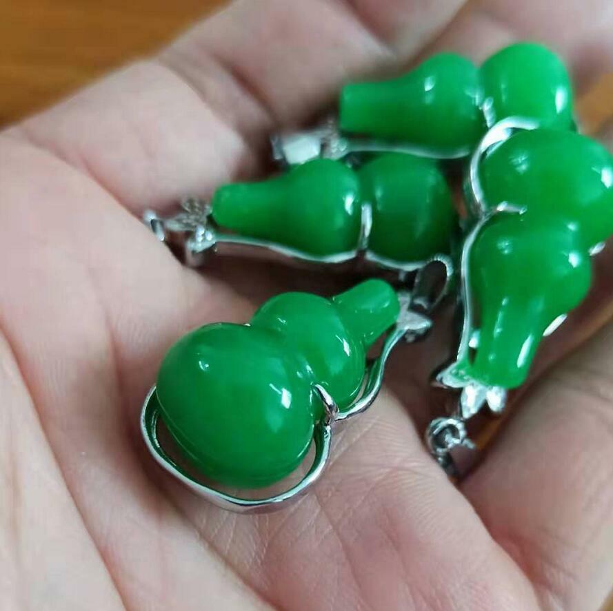 Gourd Malaysia Jade Pendant Silver Plated Jewelry Chain Necklace 1.25″ New