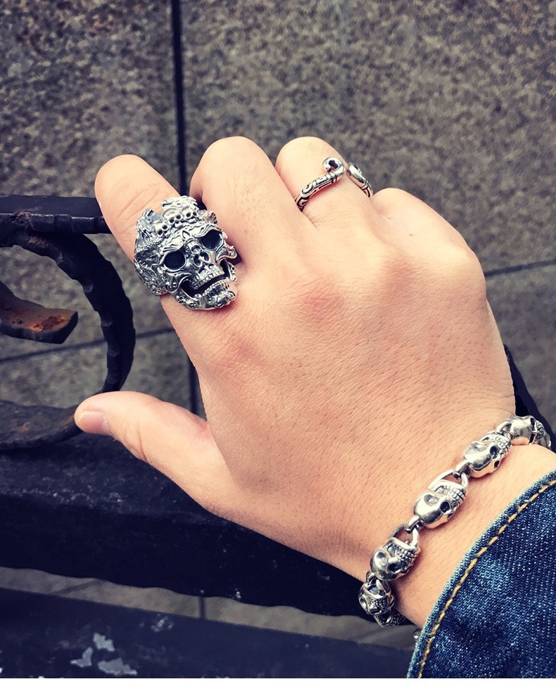 Chunky Gothic Skull Band Ring Tattoo Biker Heavy Metal Adjustable Ring